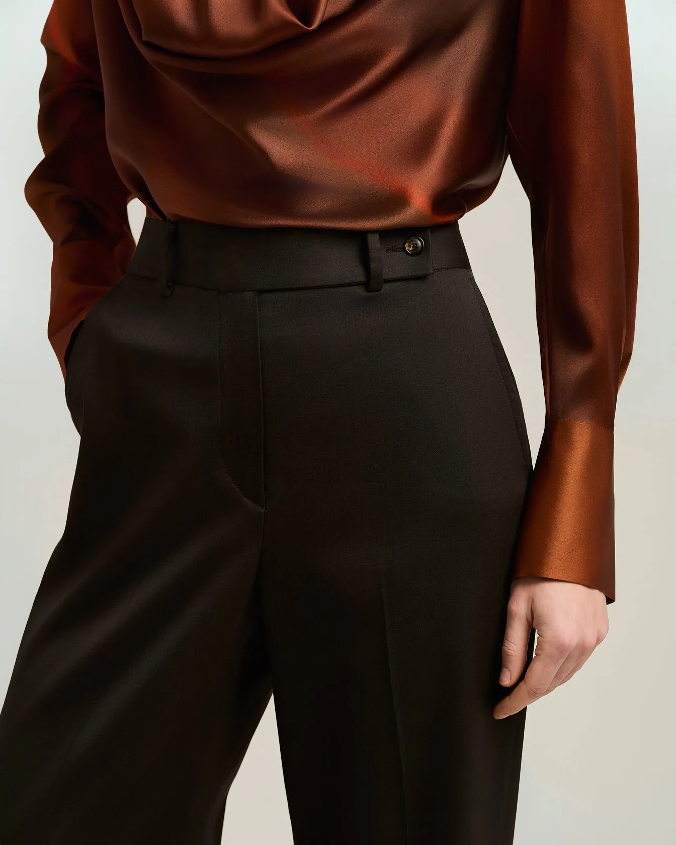 HIGH-WAIST PALAZZO TROUSERS IN STRETCH VIRGIN WOOL DARK BROWN sold by Kiton product image thumbnail 4