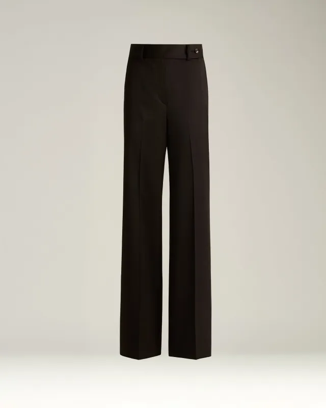 HIGH-WAIST PALAZZO TROUSERS IN STRETCH VIRGIN WOOL DARK BROWN sold by Kiton