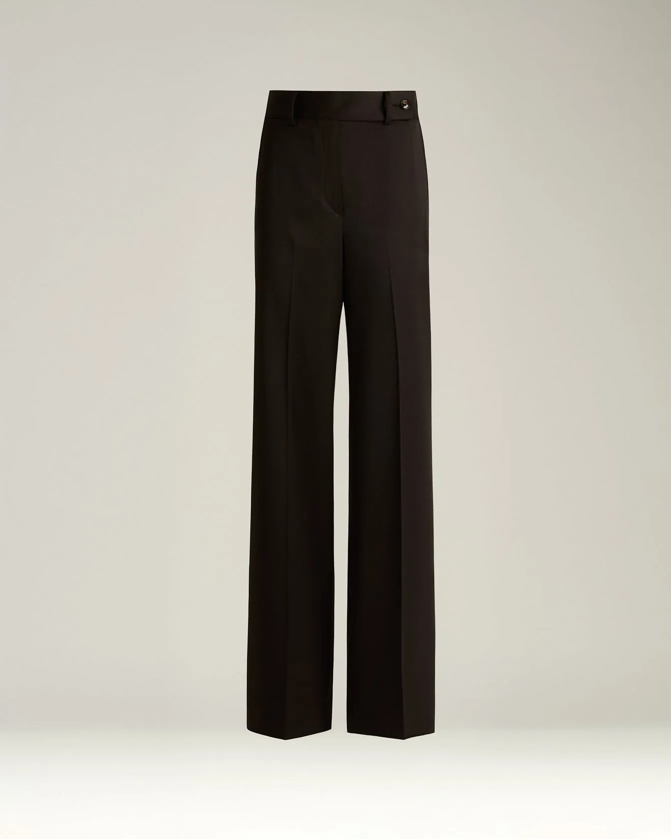 HIGH-WAIST PALAZZO TROUSERS IN STRETCH VIRGIN WOOL DARK BROWN sold by Kiton