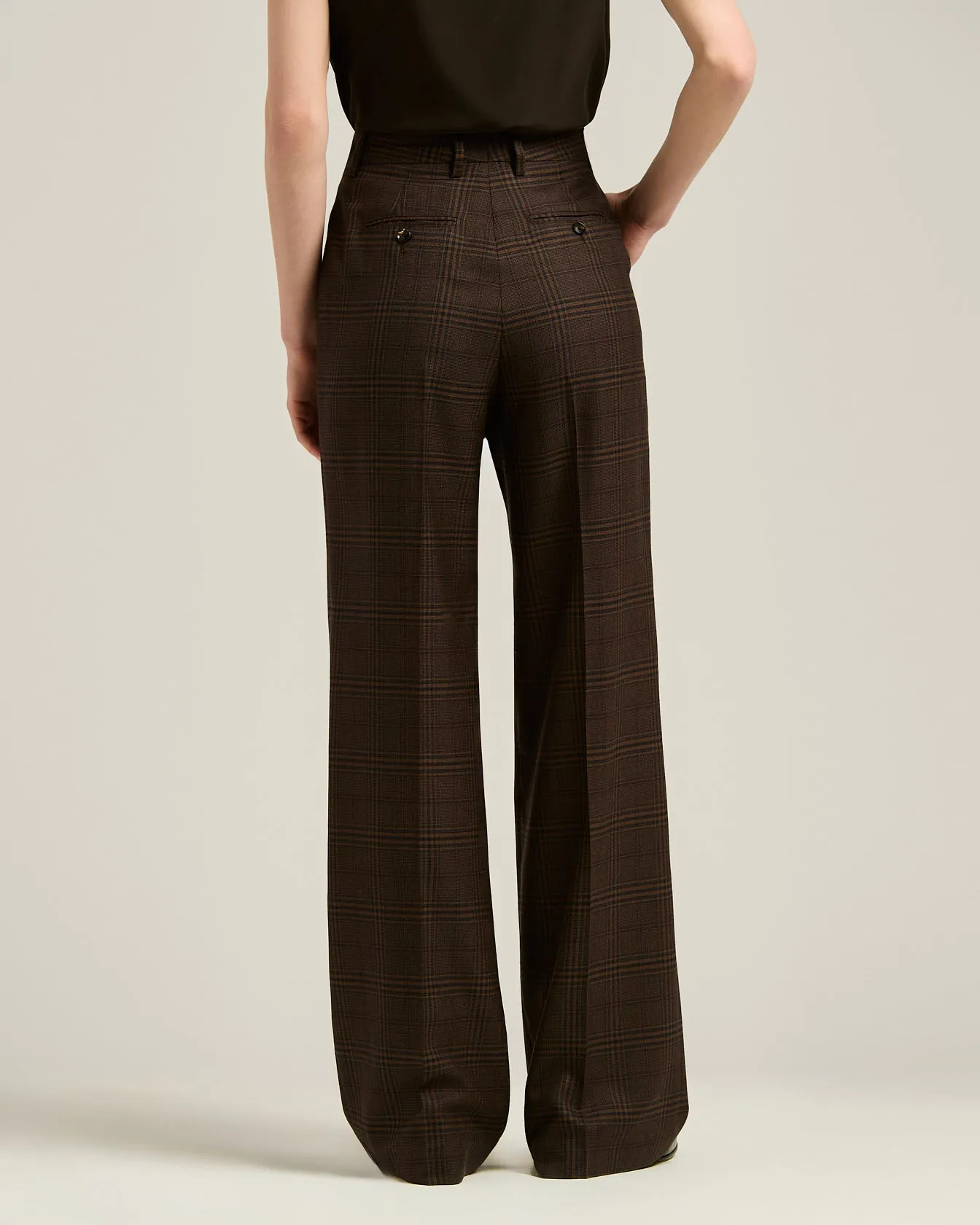 HIGH-WAIST PALAZZO TROUSERS PRINCE OF WALES IN PURE CASHMERE BROWN sold by Kiton product image thumbnail 3