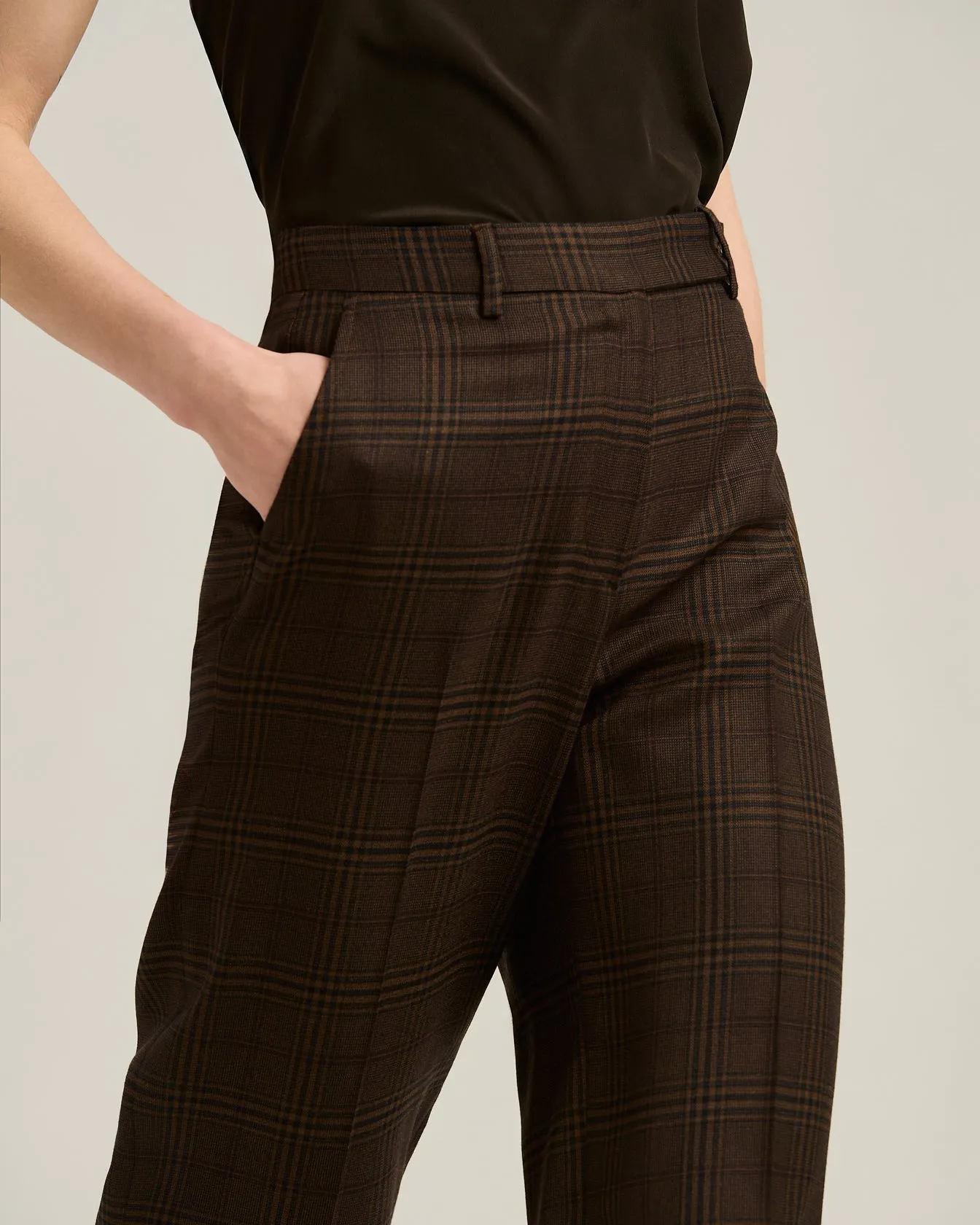 HIGH-WAIST PALAZZO TROUSERS PRINCE OF WALES IN PURE CASHMERE BROWN sold by Kiton product image thumbnail 4