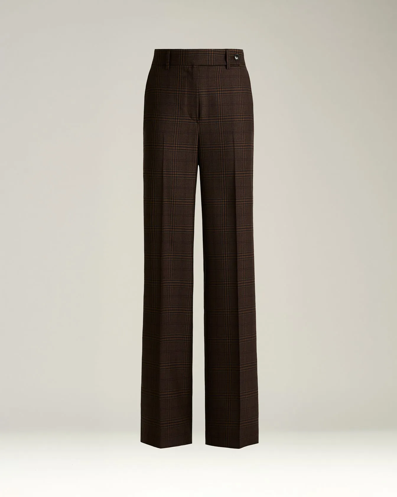 HIGH-WAIST PALAZZO TROUSERS PRINCE OF WALES IN PURE CASHMERE BROWN sold by Kiton