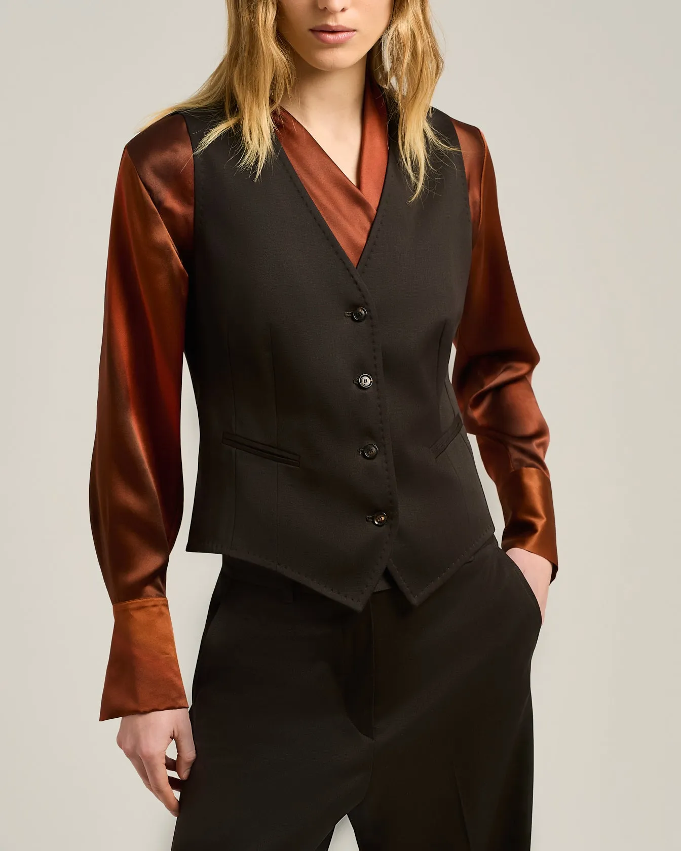 WAISTCOAT IN STRETCH VIRGIN WOOL DARK BROWN sold by Kiton product image thumbnail 4