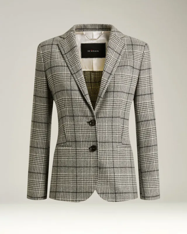 BLACK/WHITE PRINCE OF WALES CASHMERE BLAZER sold by Kiton