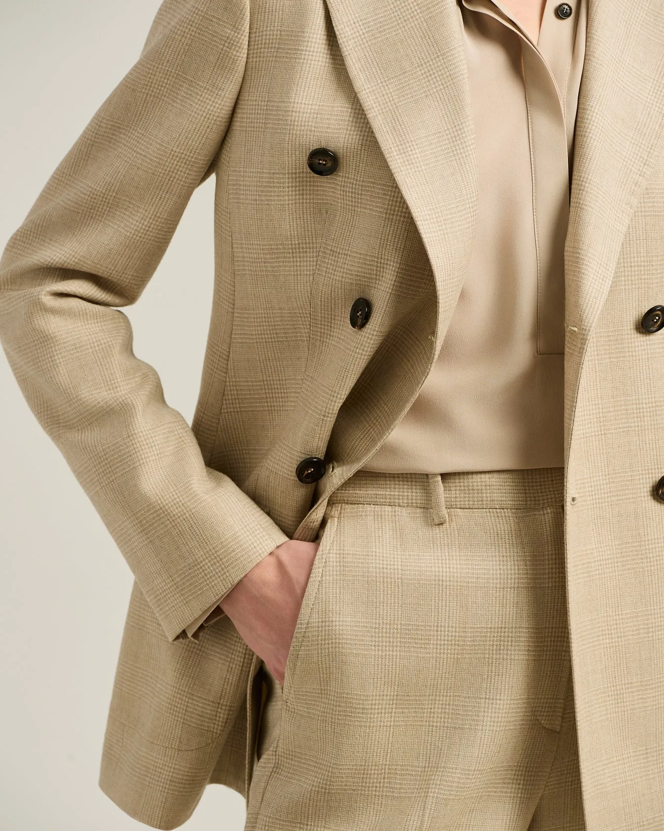 DOUBLE-BREASTED BLAZER PRINCE OF WALES IN VIRGIN WOOL BEIGE sold by Kiton product image thumbnail 4