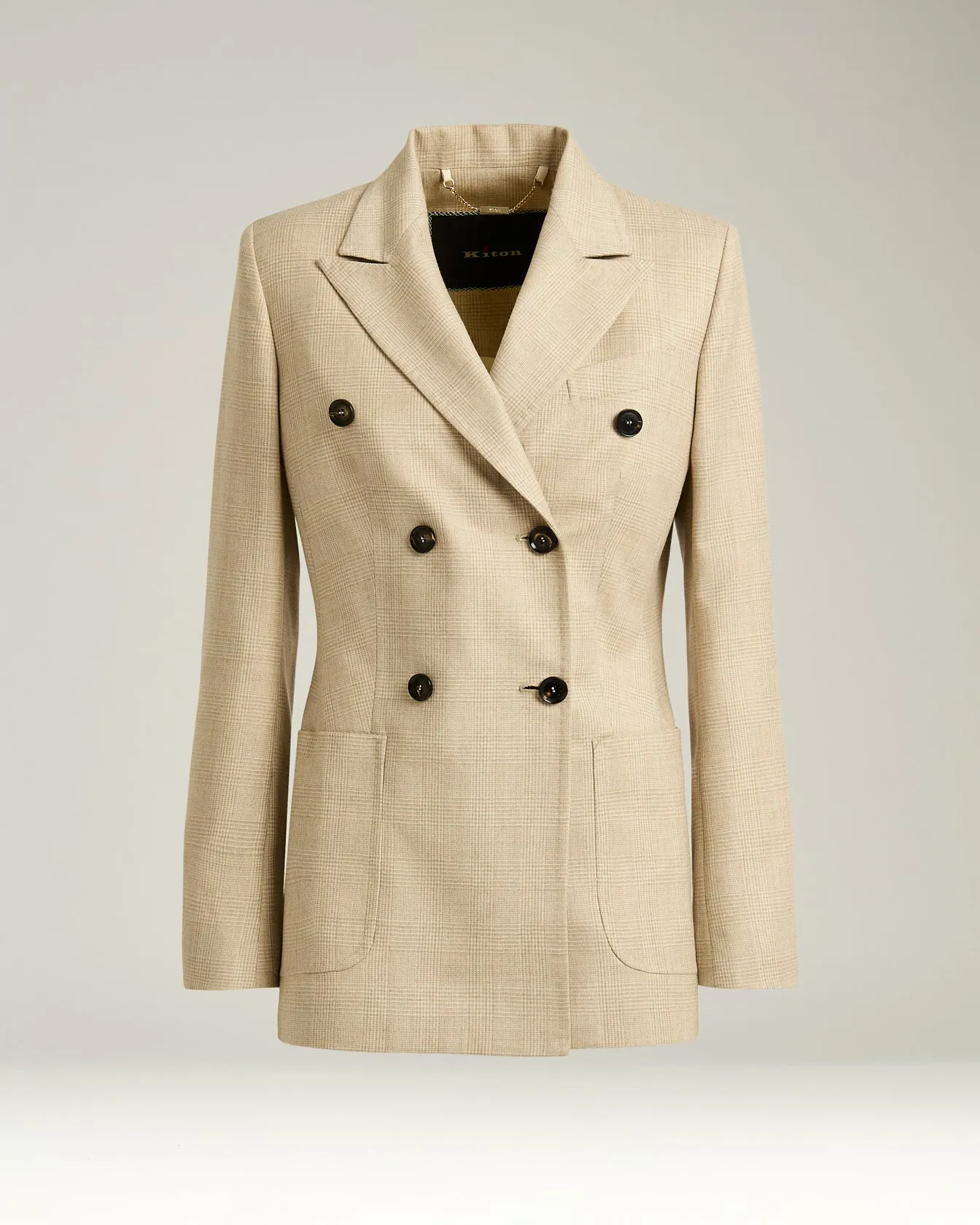 DOUBLE-BREASTED BLAZER PRINCE OF WALES IN VIRGIN WOOL BEIGE sold by Kiton