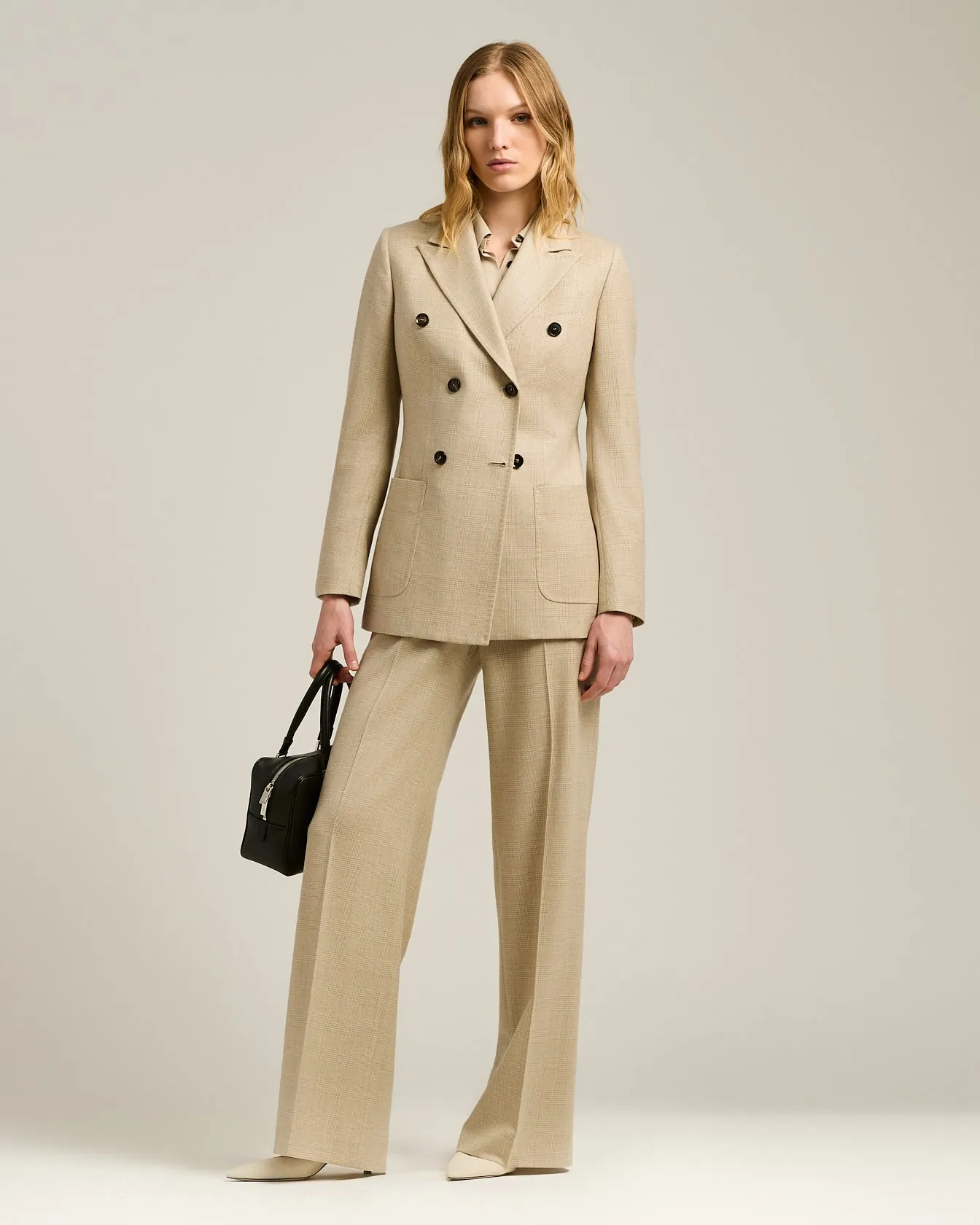 DOUBLE-BREASTED BLAZER PRINCE OF WALES IN VIRGIN WOOL BEIGE sold by Kiton product image thumbnail 5