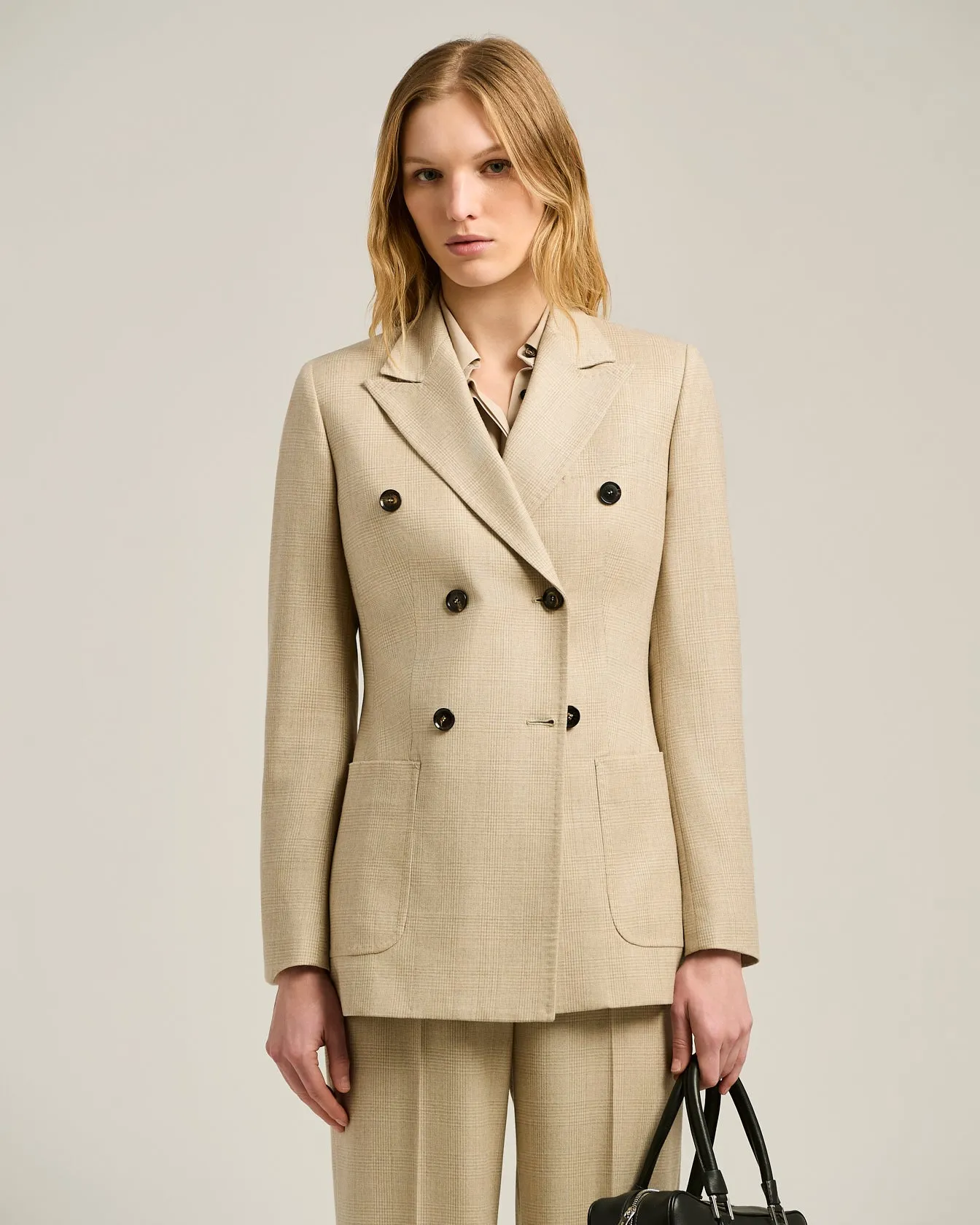 DOUBLE-BREASTED BLAZER PRINCE OF WALES IN VIRGIN WOOL BEIGE sold by Kiton product image thumbnail 2
