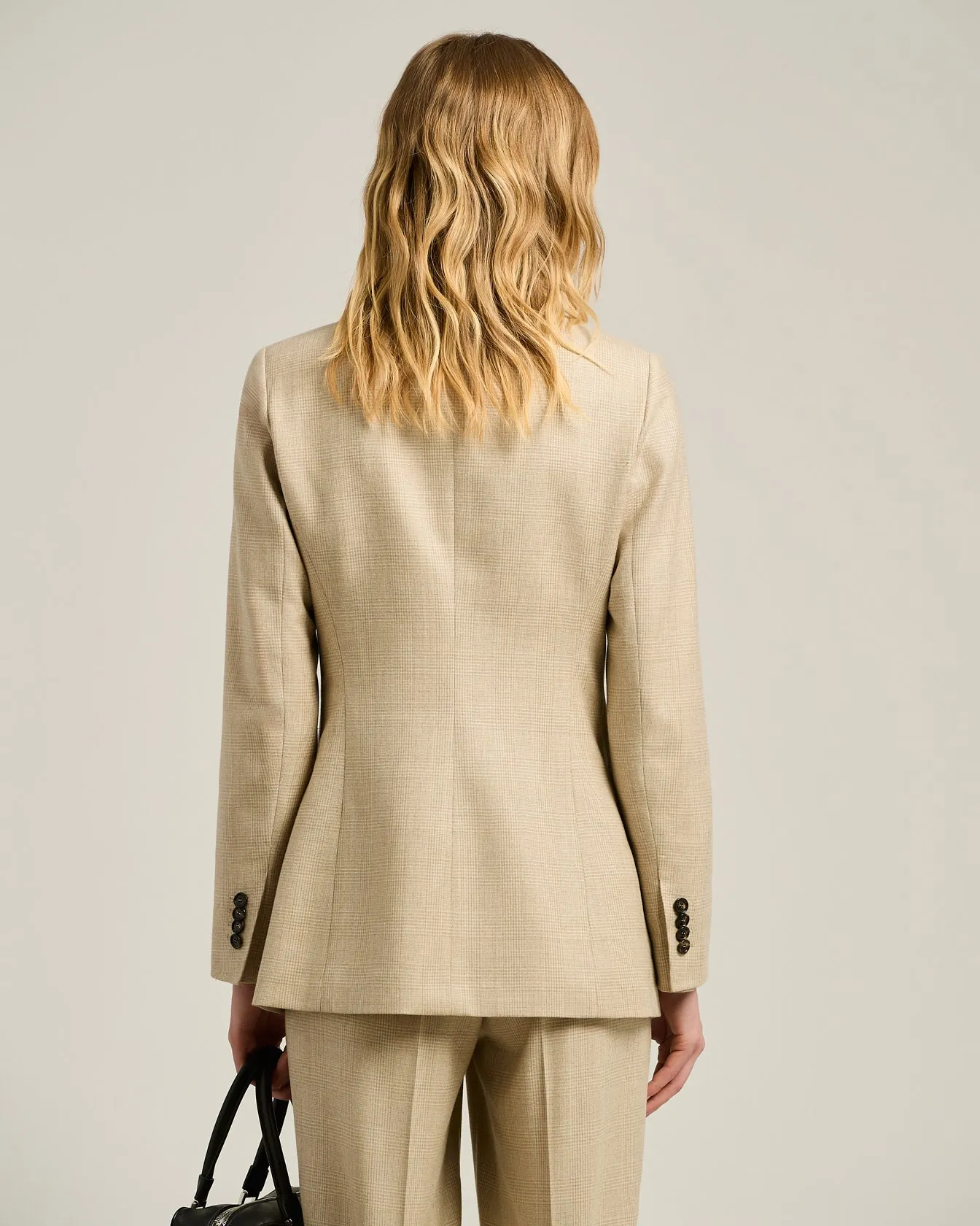 DOUBLE-BREASTED BLAZER PRINCE OF WALES IN VIRGIN WOOL BEIGE sold by Kiton product image thumbnail 3