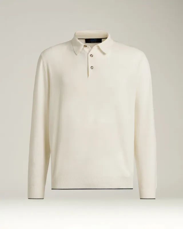 LONG SLEEVE POLO IN PURE VIRGIN WOOL WHITE sold by Kiton
