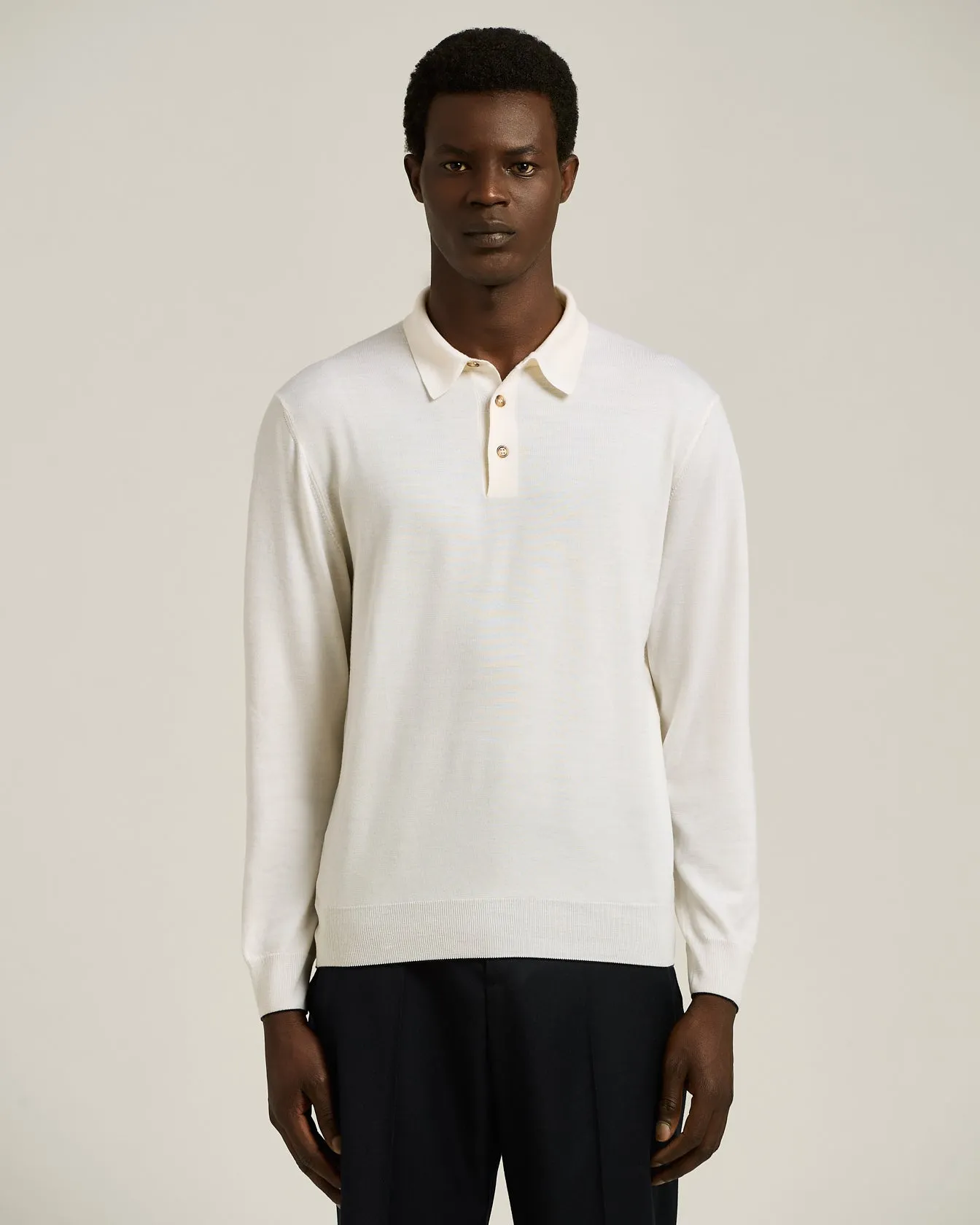 LONG SLEEVE POLO IN PURE VIRGIN WOOL WHITE sold by Kiton product image thumbnail 2