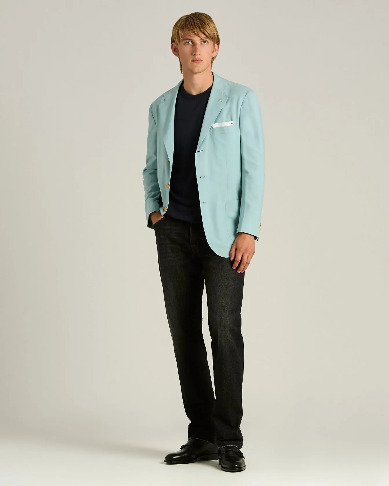 CREW NECK SWEATER IN PURE CASHMERE MIDNIGHT BLUE sold by Kiton product image thumbnail 5