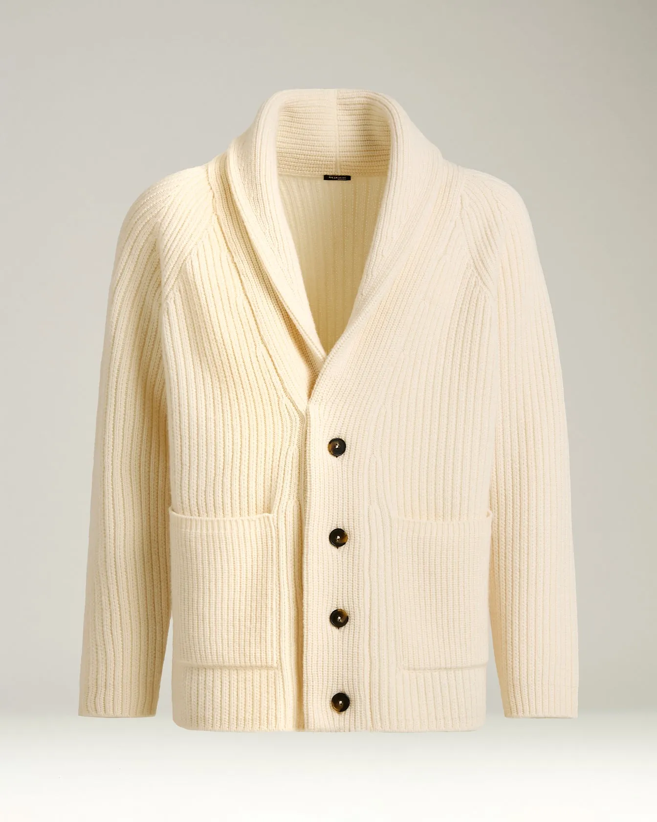 SHAWL COLLAR CARDIGAN IN WHITE WOOL AND CASHMERE sold by Kiton