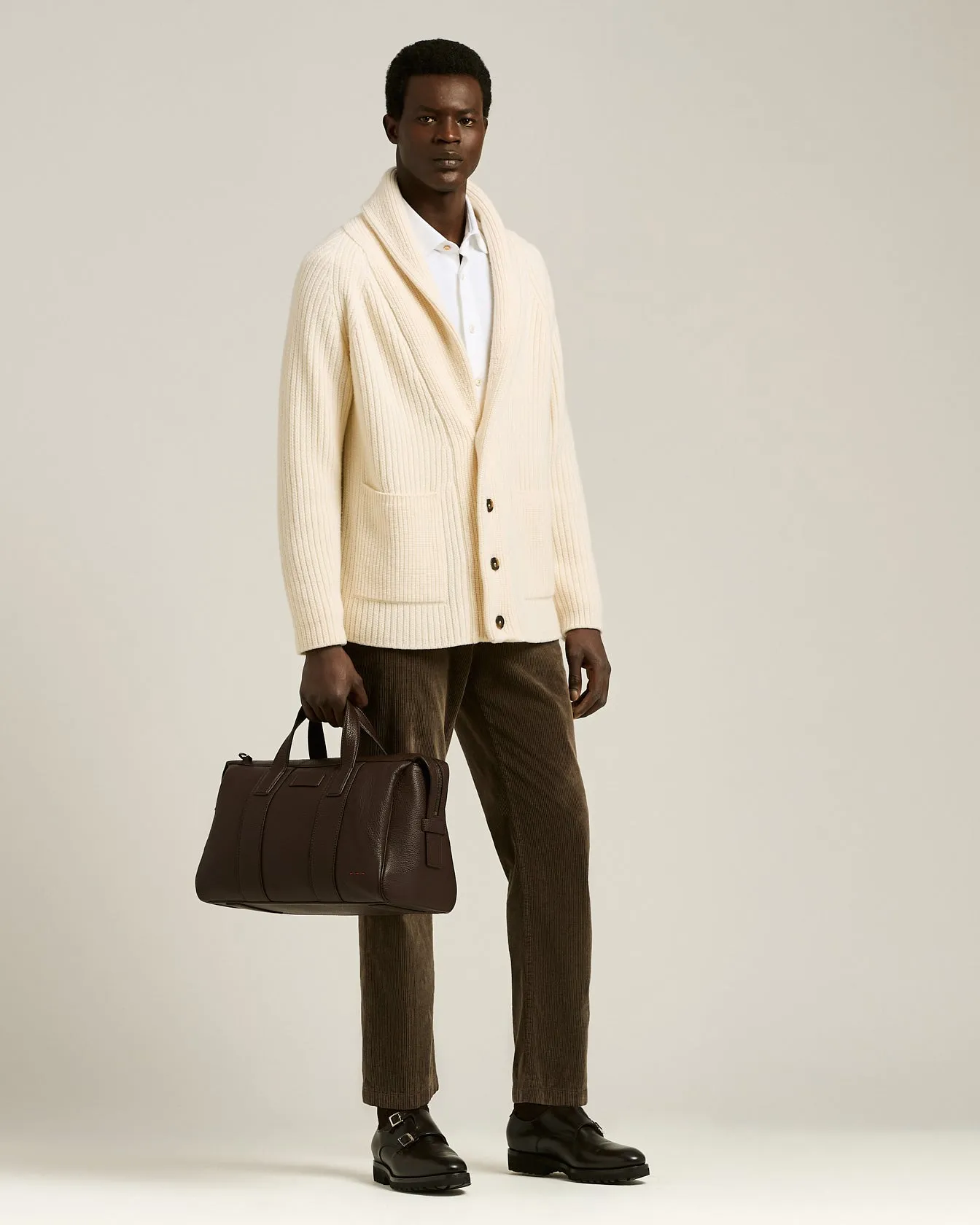 SHAWL COLLAR CARDIGAN IN WHITE WOOL AND CASHMERE sold by Kiton product image thumbnail 5