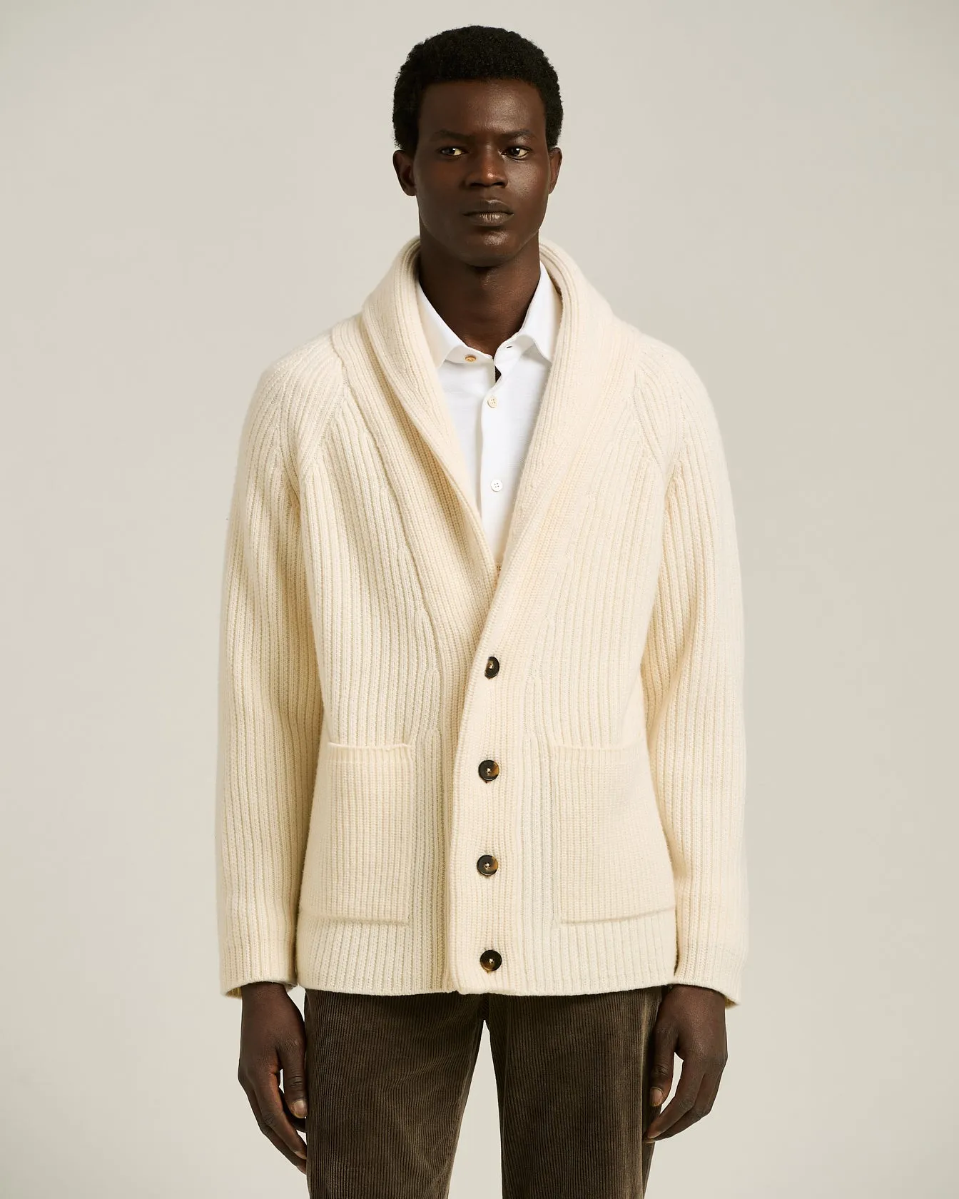 SHAWL COLLAR CARDIGAN IN WHITE WOOL AND CASHMERE sold by Kiton product image thumbnail 2