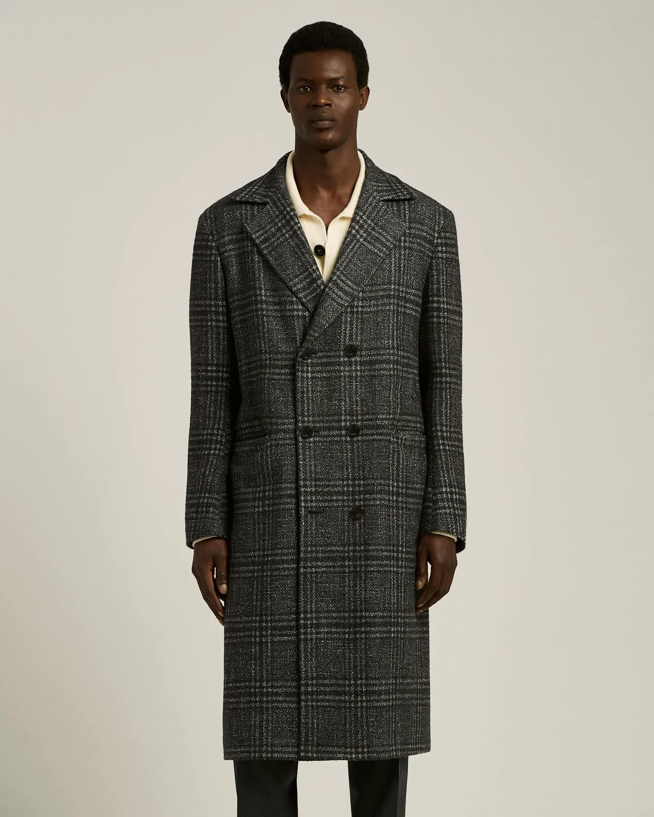 DOUBLE-BREASTED LONG COAT PRINCE OF WALES IN WOOL, CASHMERE AND SILK sold by Kiton product image thumbnail 2