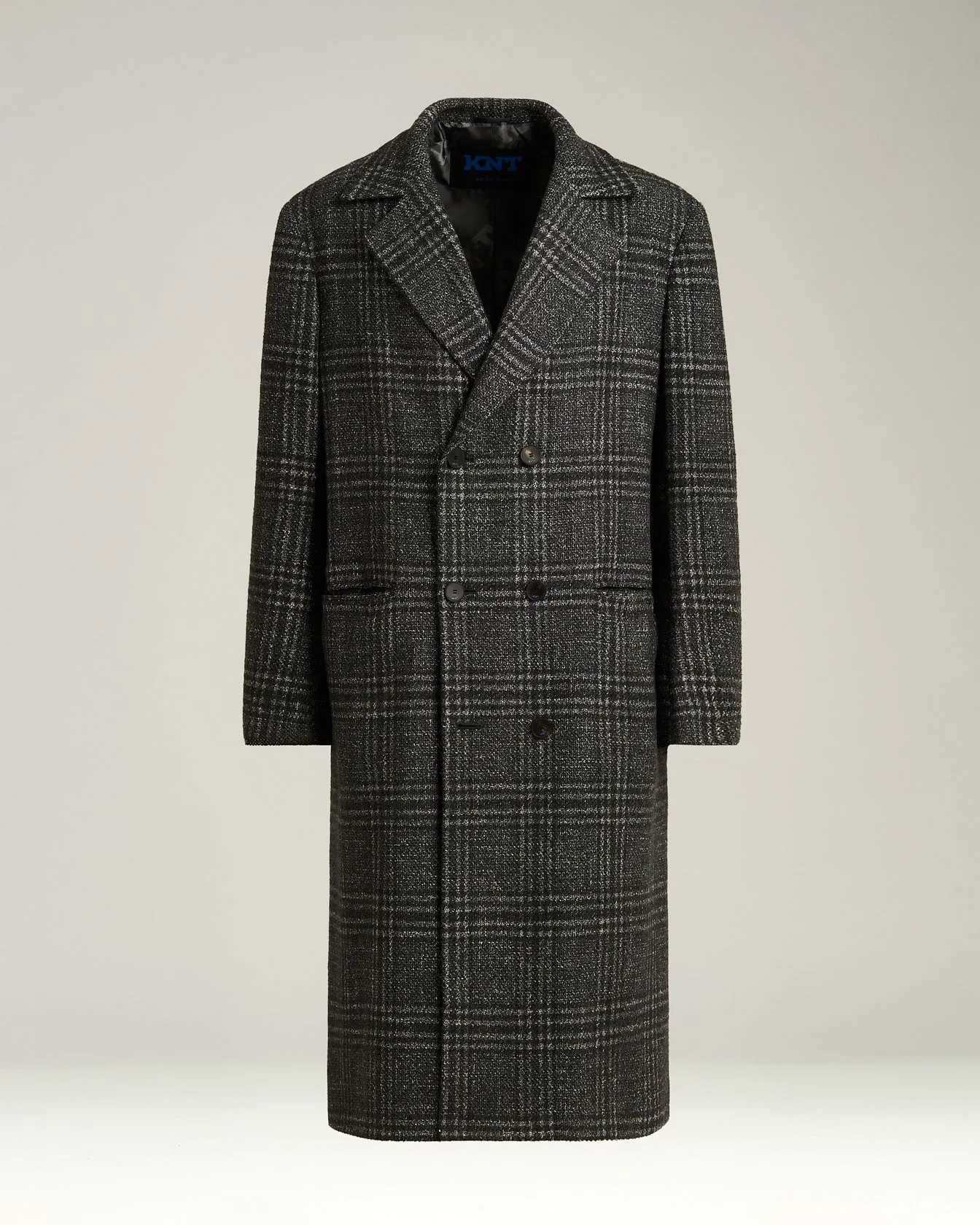DOUBLE-BREASTED LONG COAT PRINCE OF WALES IN WOOL, CASHMERE AND SILK sold by Kiton