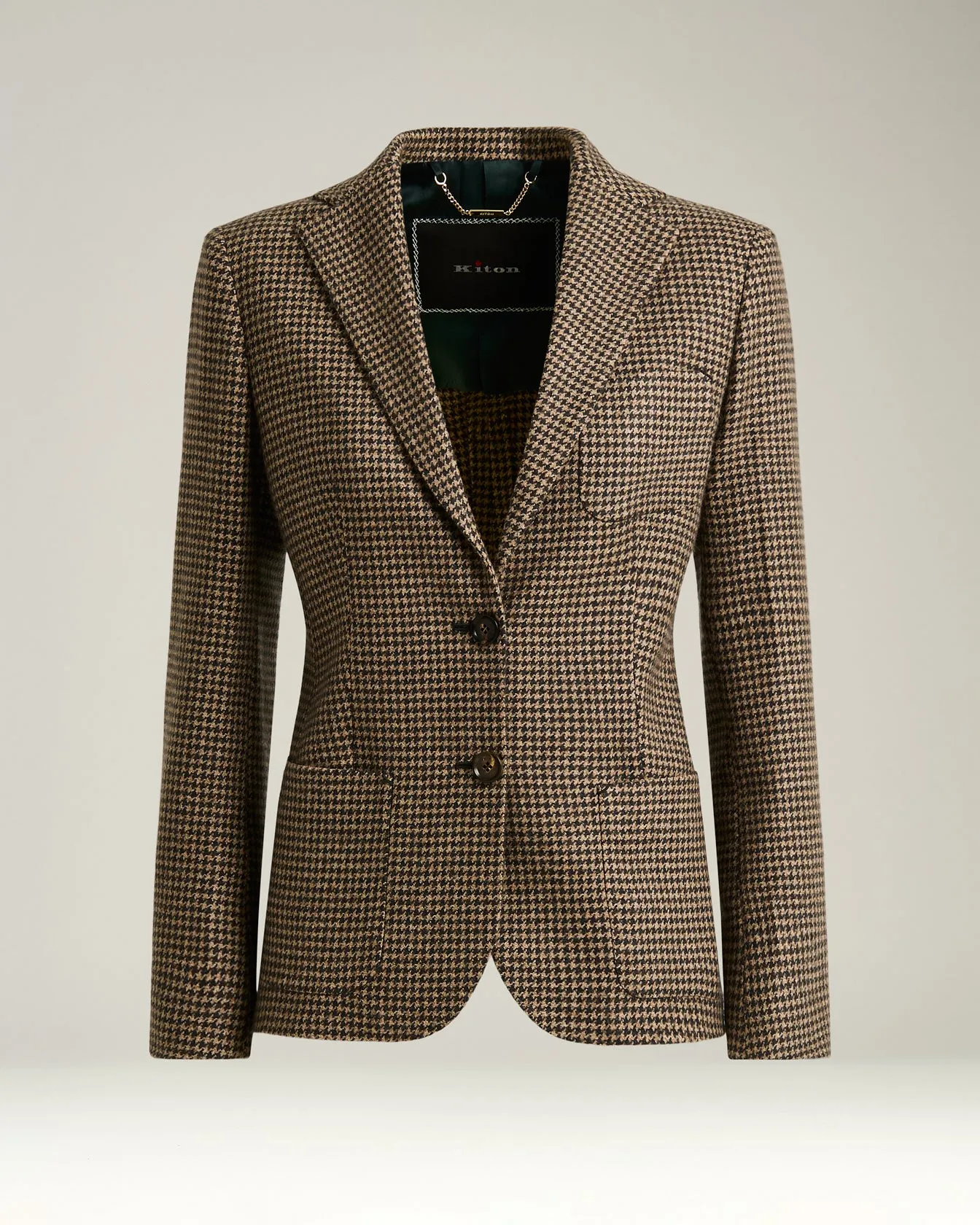 BROWN SINGLE-BREASTED HOUNDSTOOTH PURE CASHMERE BLAZER sold by Kiton