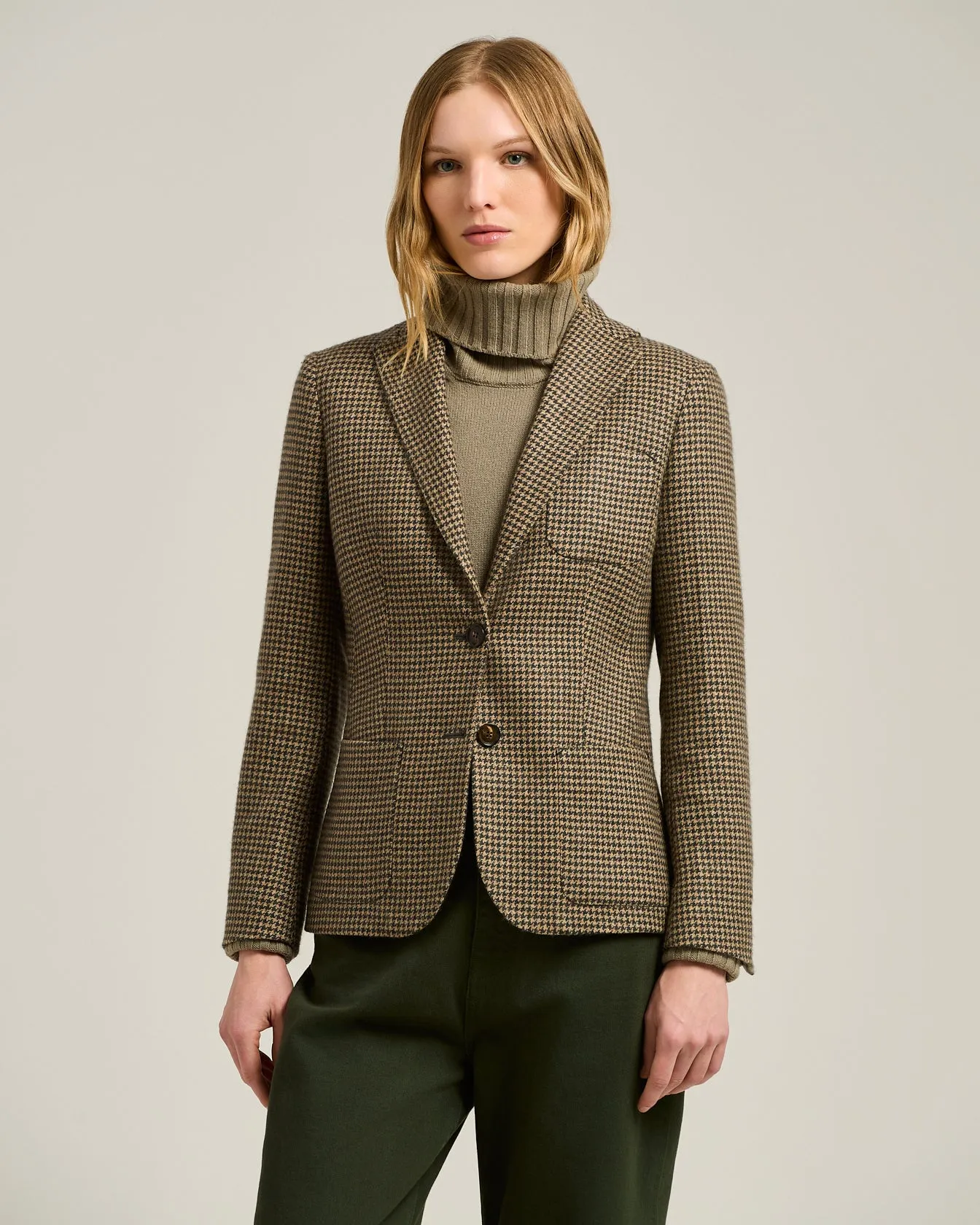 BROWN SINGLE-BREASTED HOUNDSTOOTH PURE CASHMERE BLAZER sold by Kiton product image thumbnail 2
