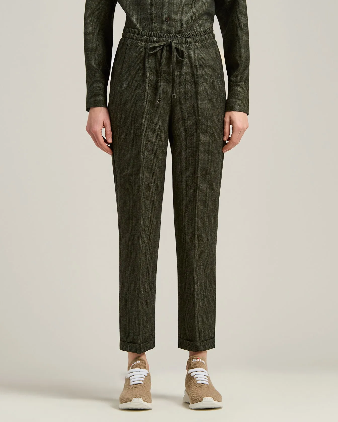GREEN HOUNDSTOOTH WOOL TROUSERS WITH ELASTIC WAIST sold by Kiton product image thumbnail 2