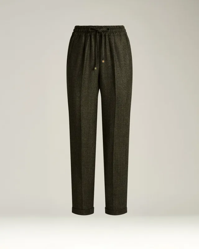 GREEN HOUNDSTOOTH WOOL TROUSERS WITH ELASTIC WAIST made by Kiton
