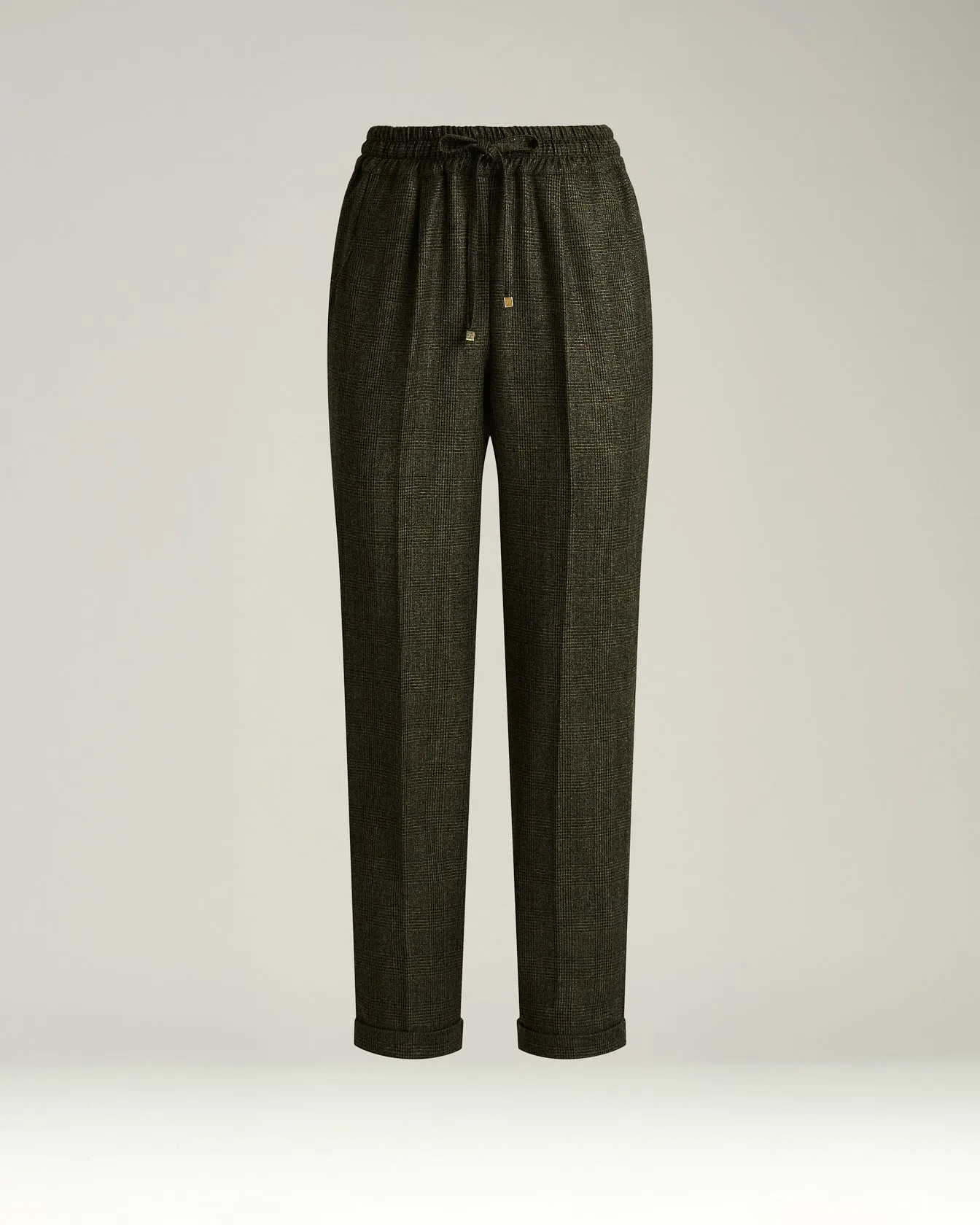 GREEN HOUNDSTOOTH WOOL TROUSERS WITH ELASTIC WAIST sold by Kiton