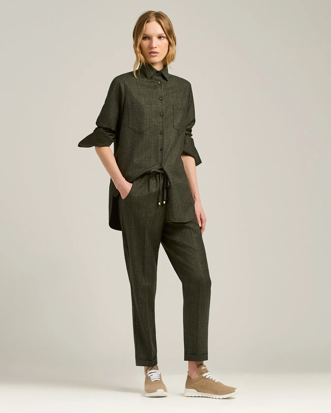 GREEN HOUNDSTOOTH WOOL TROUSERS WITH ELASTIC WAIST sold by Kiton product image thumbnail 5