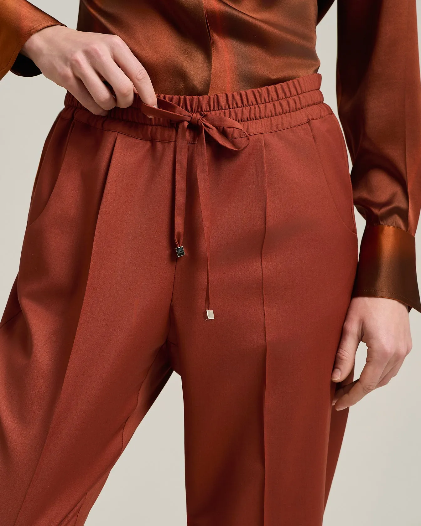 TERRACOTTA WOOL TROUSERS WITH ELASTIC WAIST sold by Kiton product image thumbnail 4