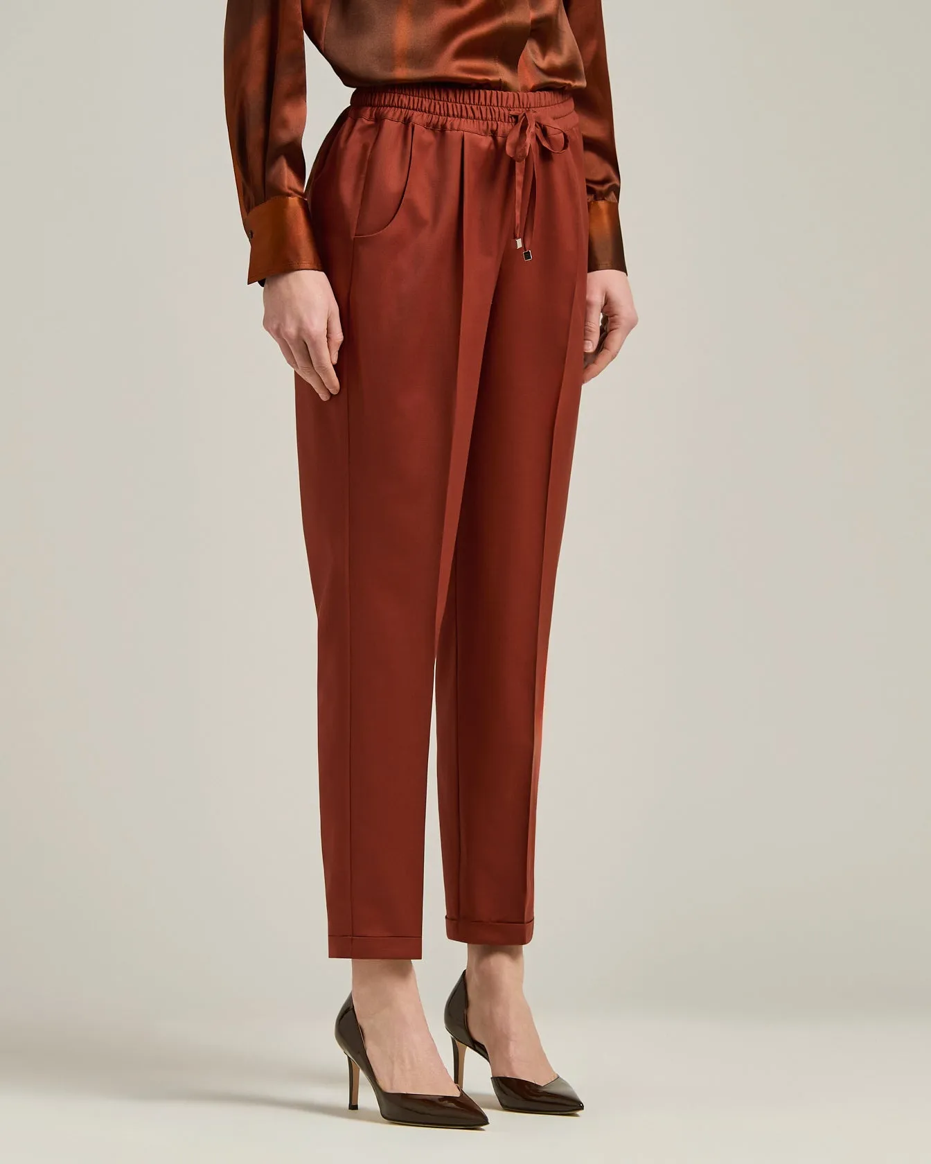 TERRACOTTA WOOL TROUSERS WITH ELASTIC WAIST sold by Kiton product image thumbnail 2