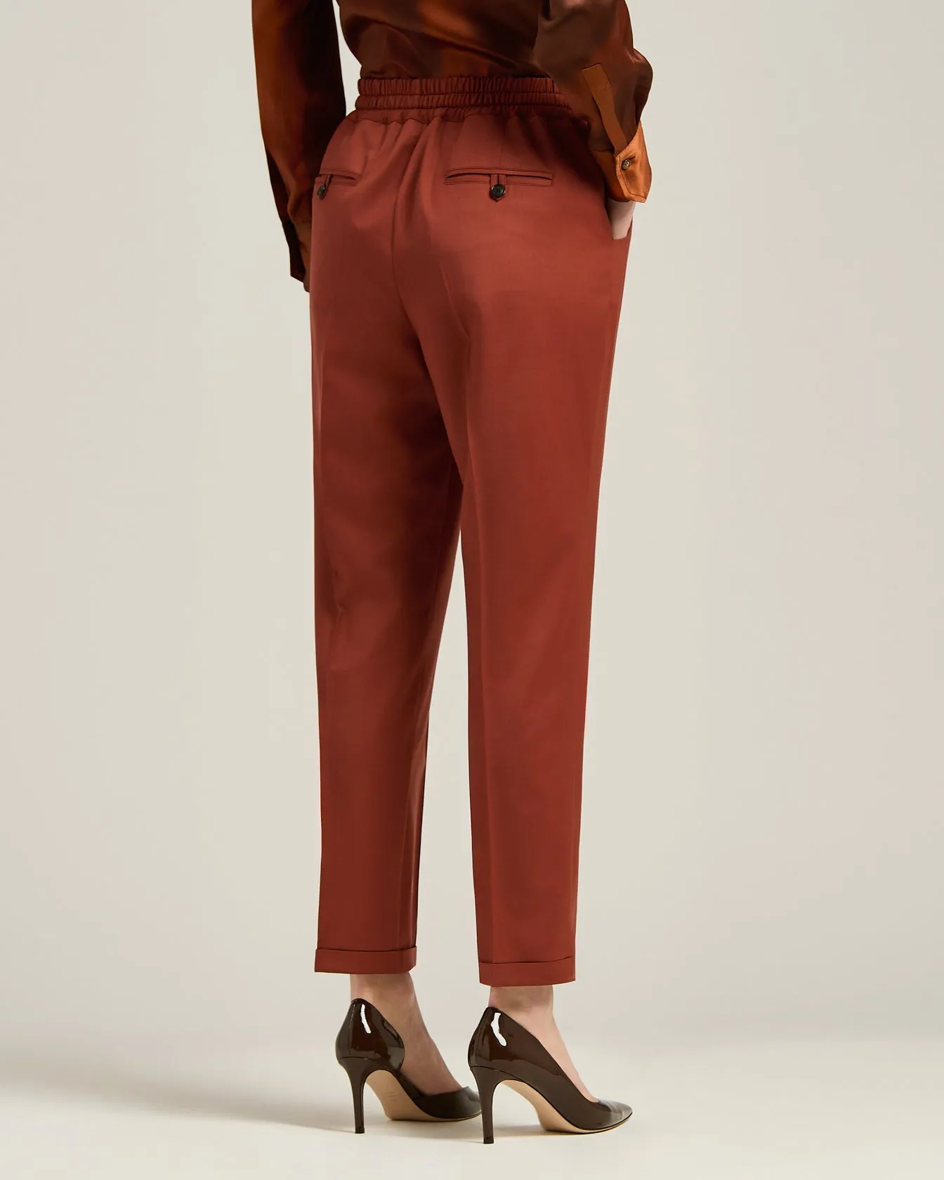 TERRACOTTA WOOL TROUSERS WITH ELASTIC WAIST sold by Kiton product image thumbnail 3