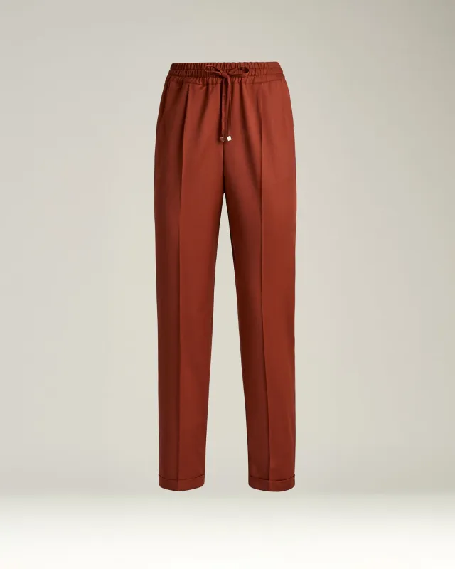 TERRACOTTA WOOL TROUSERS WITH ELASTIC WAIST made by Kiton