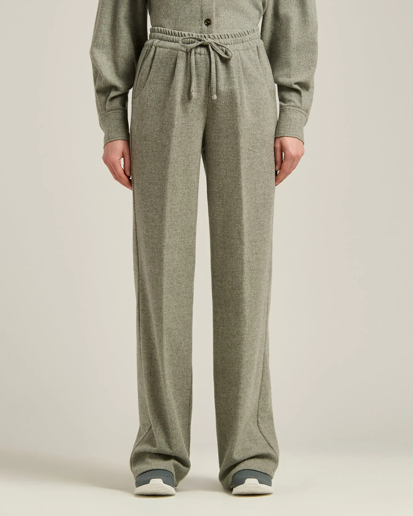 GRAY CASHMERE AND WOOL-BLEND WIDE-LEG TROUSERS WITH ELASTIC WAIST sold by Kiton product image thumbnail 2