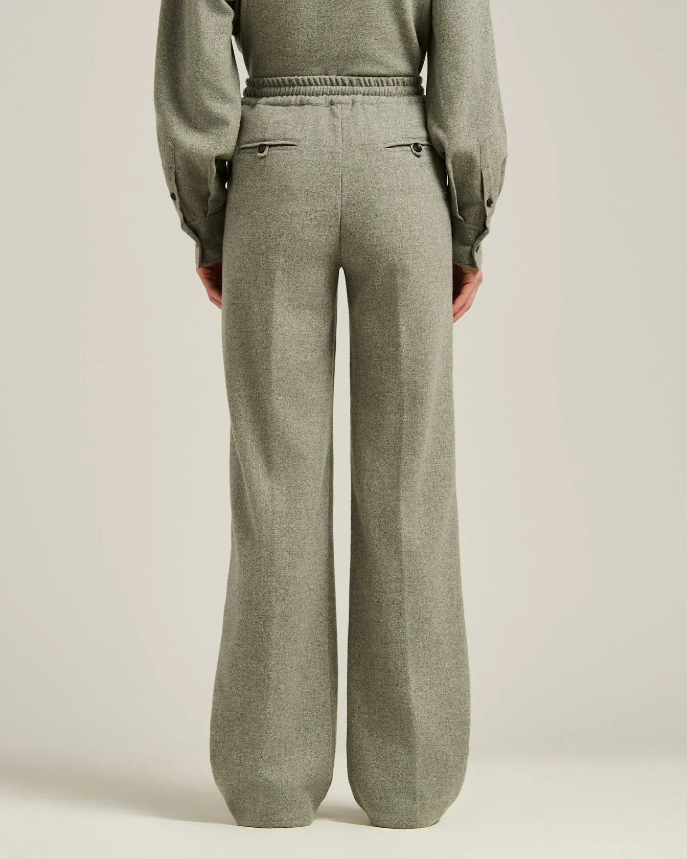 GRAY CASHMERE AND WOOL-BLEND WIDE-LEG TROUSERS WITH ELASTIC WAIST sold by Kiton product image thumbnail 3