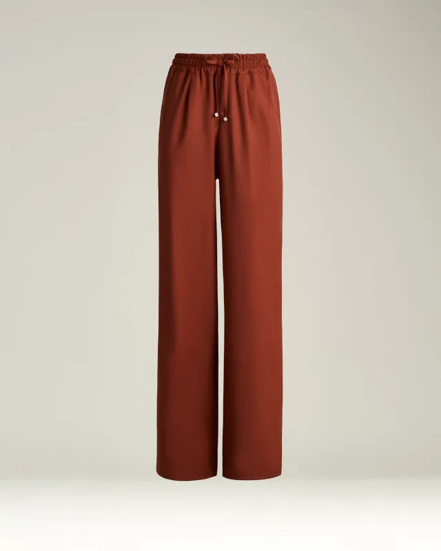 TERRACOTTA WOOL PALAZZO TROUSERS WITH ELASTIC WAIST sold by Kiton