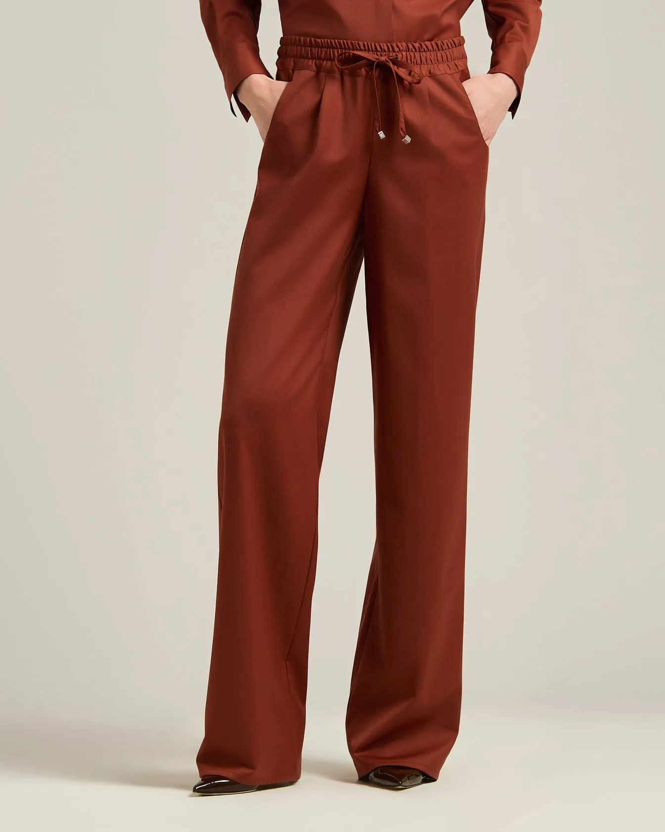 TERRACOTTA WOOL PALAZZO TROUSERS WITH ELASTIC WAIST sold by Kiton product image thumbnail 2