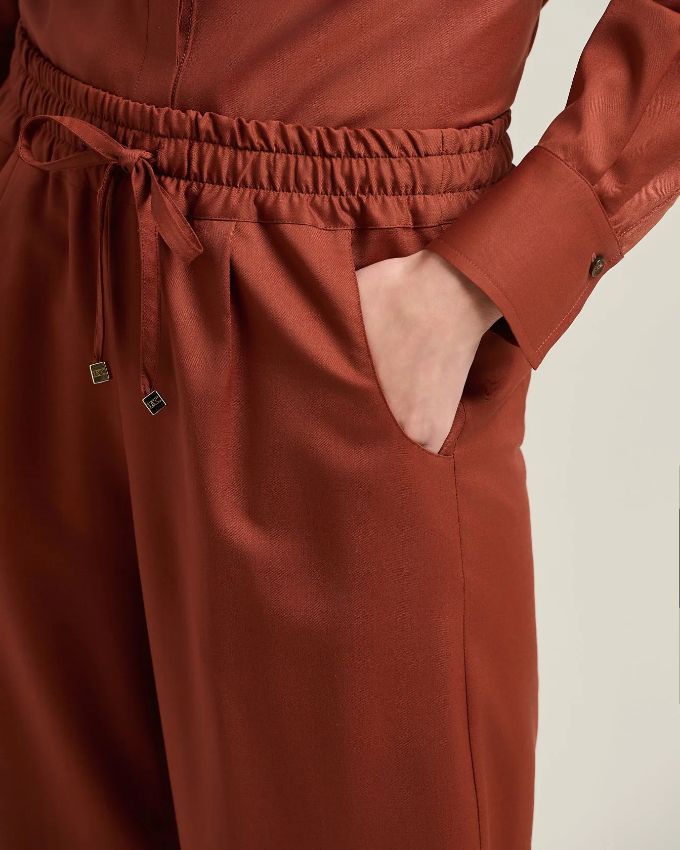 TERRACOTTA WOOL PALAZZO TROUSERS WITH ELASTIC WAIST sold by Kiton product image thumbnail 4