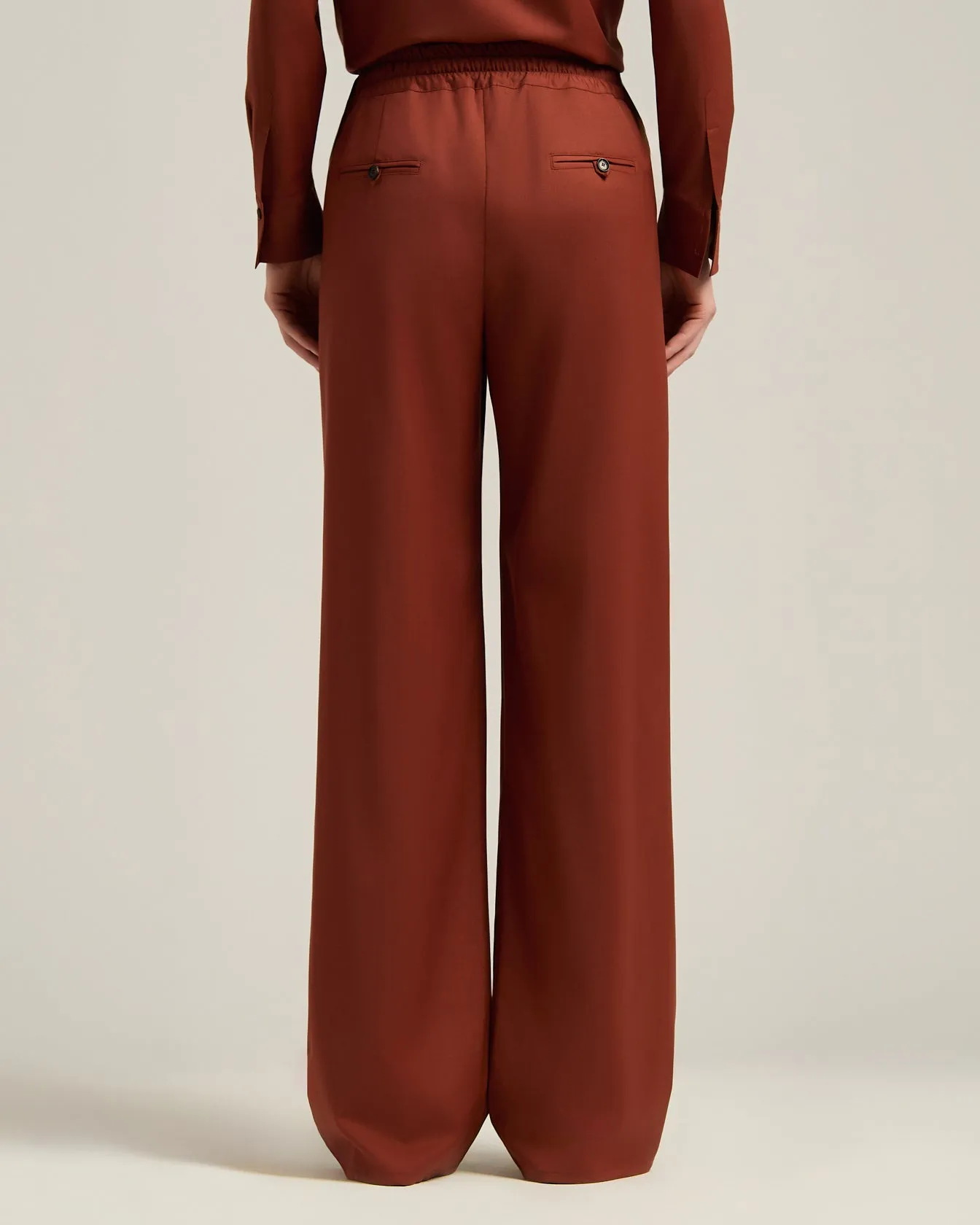 TERRACOTTA WOOL PALAZZO TROUSERS WITH ELASTIC WAIST sold by Kiton product image thumbnail 3