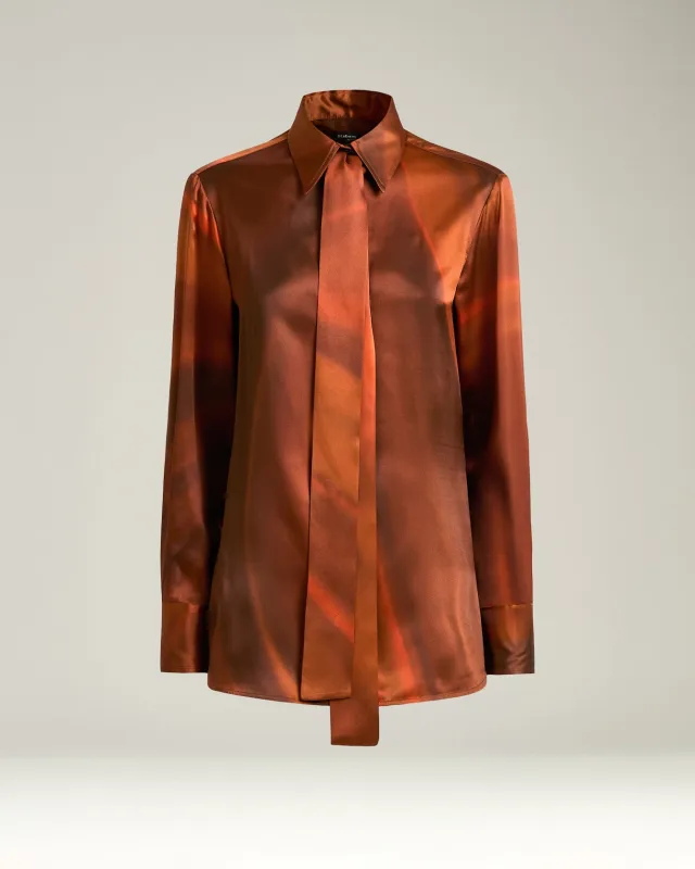 RUST-COLORED PRINTED SILK BLOUSE WITH TIE NECK sold by Kiton