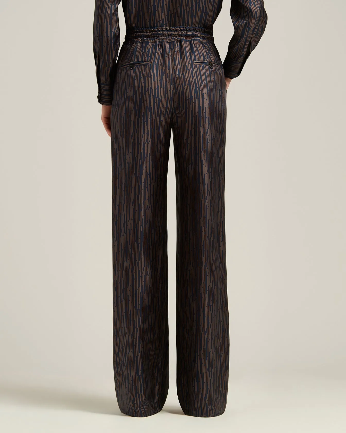 BLUE AND BROWN PRINTED SILK PALAZZO TROUSERS sold by Kiton product image thumbnail 3