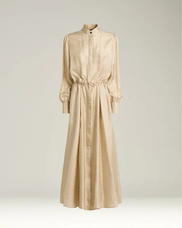 BEIGE PRINTED SILK MIDI SHIRT DRESS sold by Kiton