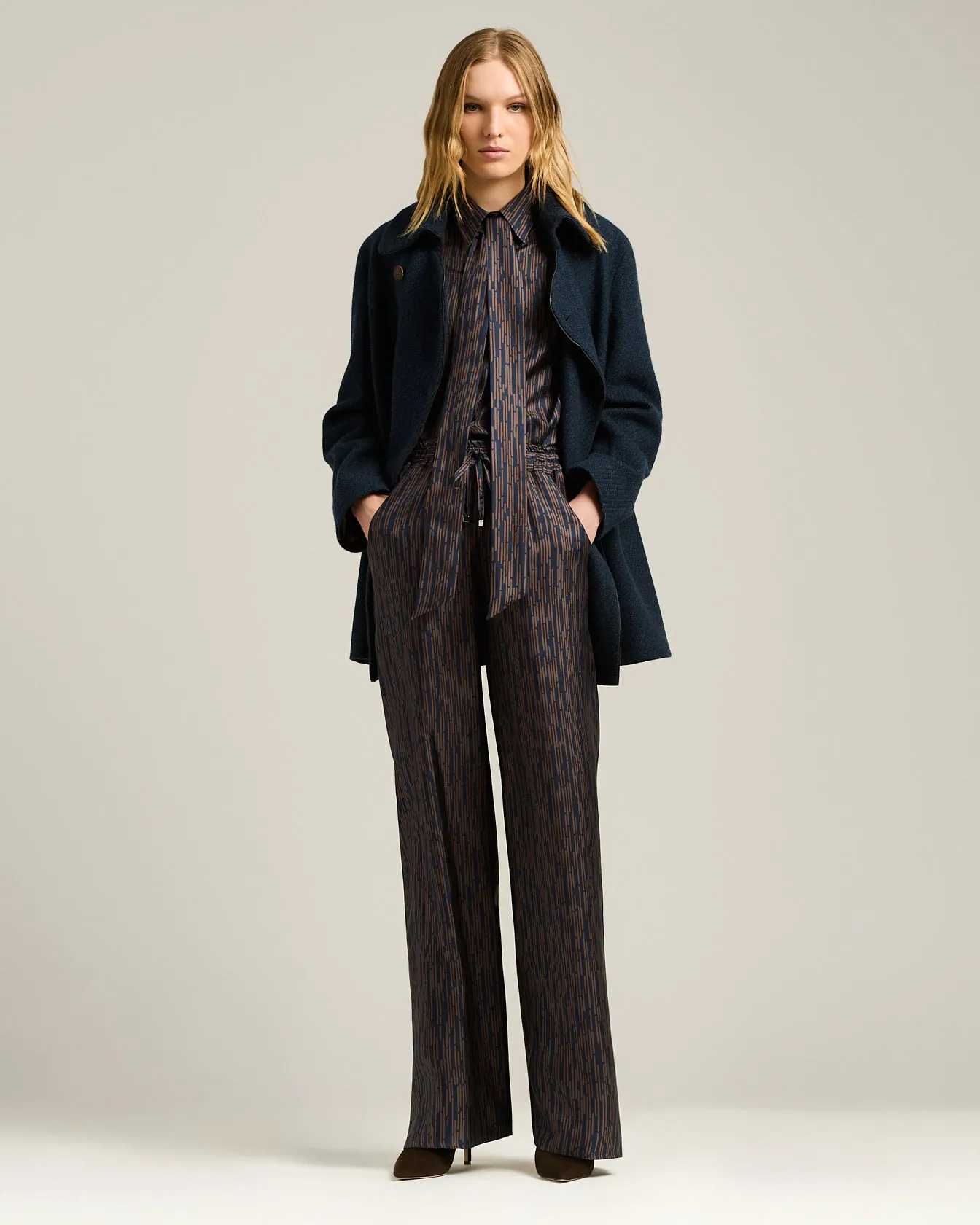 BLUE AND BROWN PRINTED SILK BLOUSE WITH TIE NECK sold by Kiton product image thumbnail 5