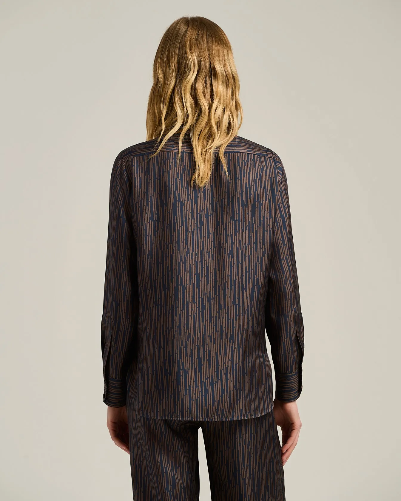 BLUE AND BROWN PRINTED SILK BLOUSE WITH TIE NECK sold by Kiton product image thumbnail 3