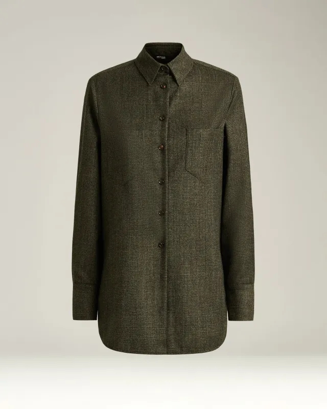 GREEN PRINCE OF WALES WOOL-BLEND BLOUSE sold by Kiton