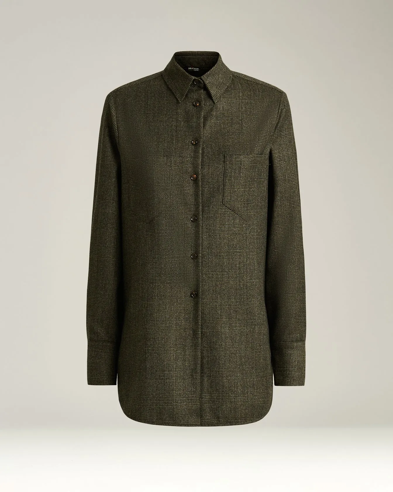 GREEN PRINCE OF WALES WOOL-BLEND BLOUSE sold by Kiton