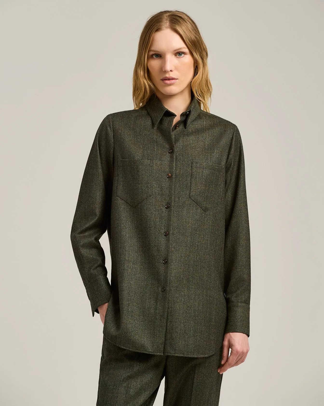 GREEN PRINCE OF WALES WOOL-BLEND BLOUSE sold by Kiton product image thumbnail 2