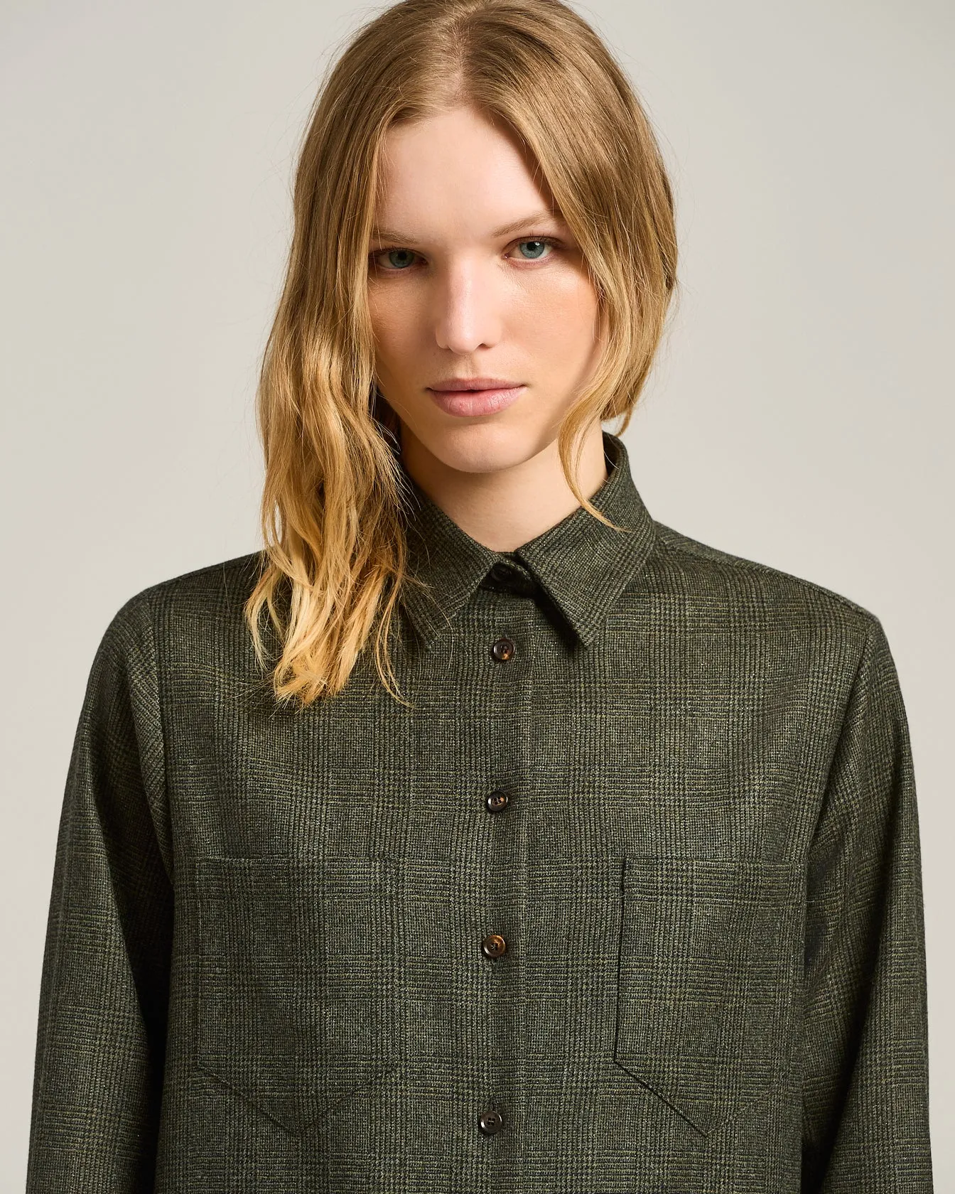 GREEN PRINCE OF WALES WOOL-BLEND BLOUSE sold by Kiton product image thumbnail 4