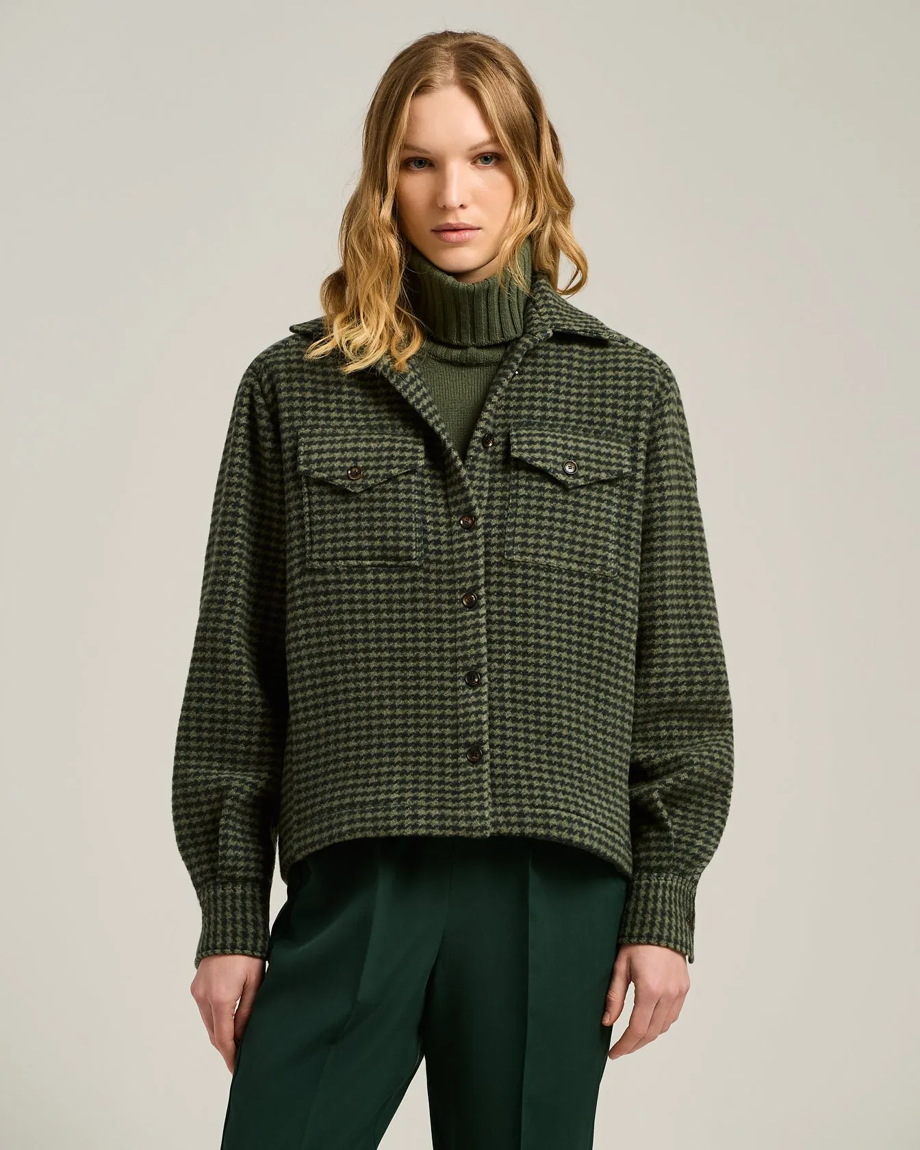 GREEN HOUNDSTOOTH PURE CASHMERE OVERSHIRT sold by Kiton product image thumbnail 2