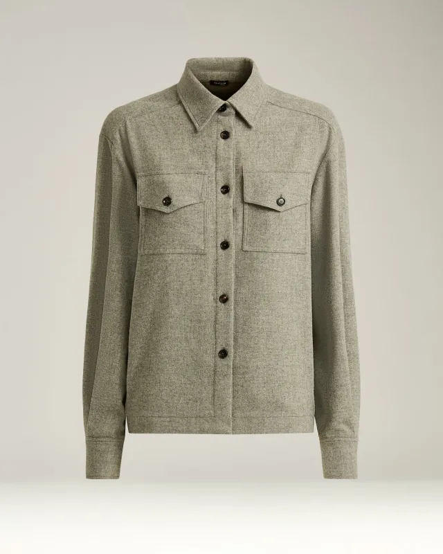 LIGHT GRAY WOOL AND CASHMERE-BLEND OVERSHIRT sold by Kiton