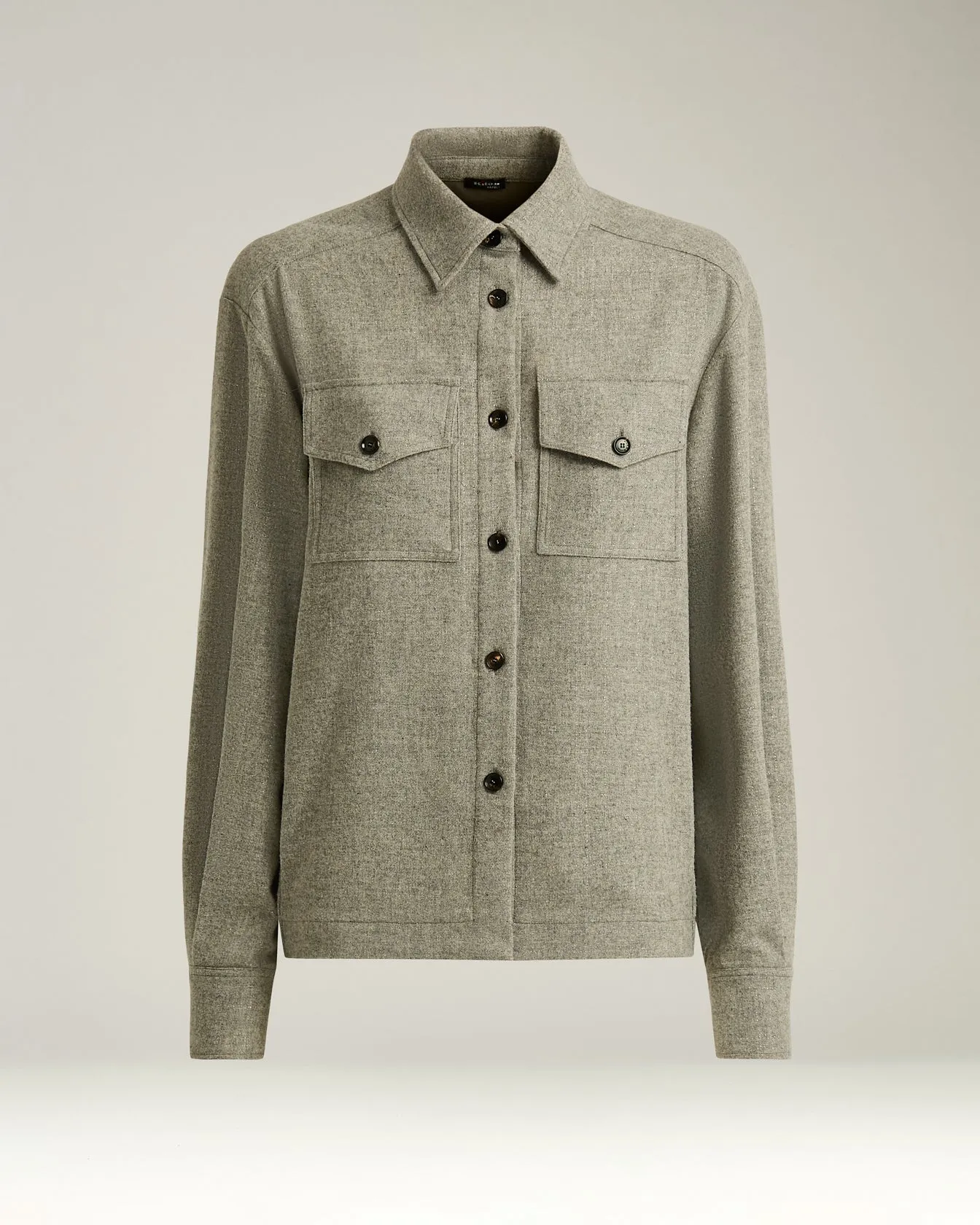 LIGHT GRAY WOOL AND CASHMERE-BLEND OVERSHIRT sold by Kiton