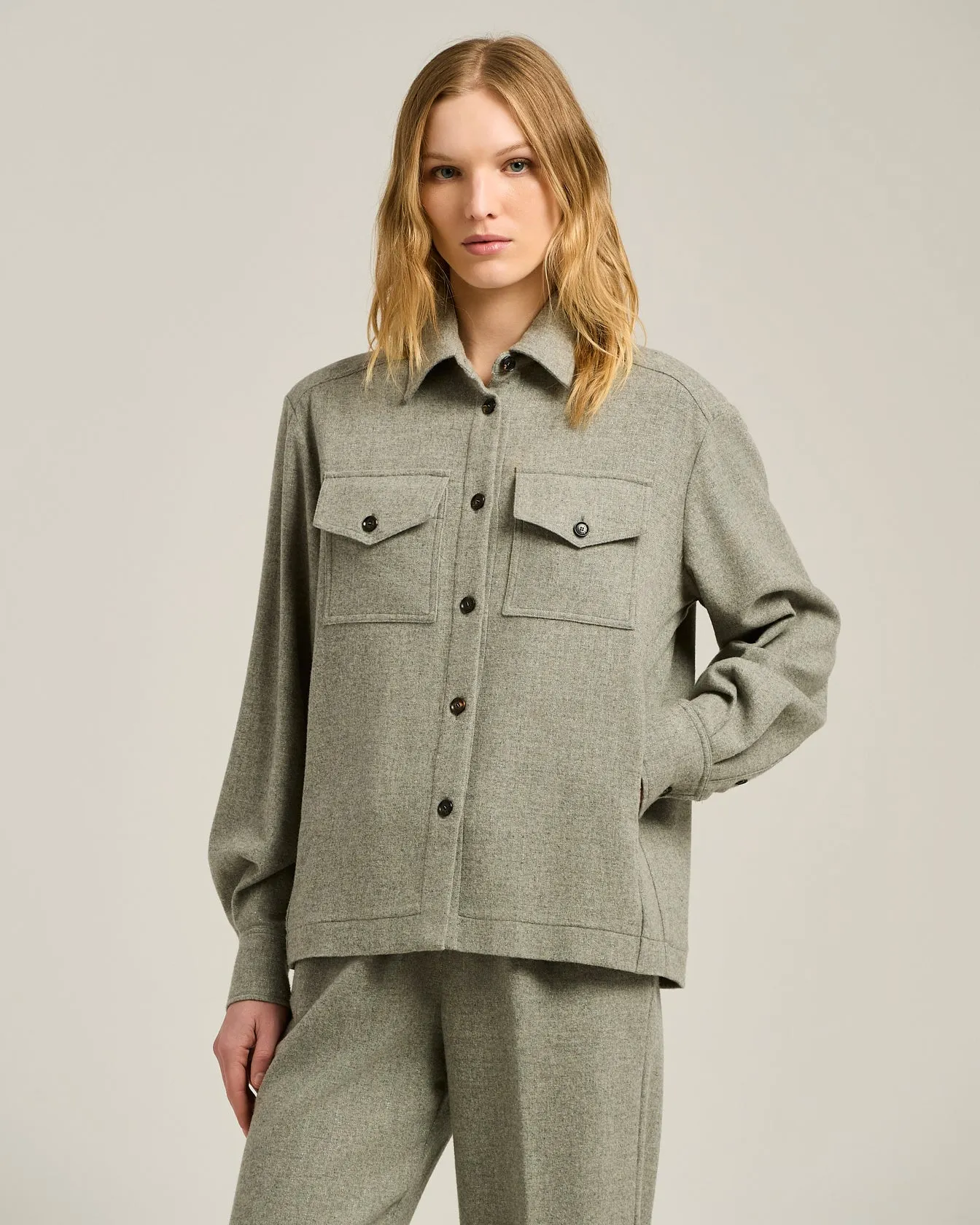 LIGHT GRAY WOOL AND CASHMERE-BLEND OVERSHIRT sold by Kiton product image thumbnail 2